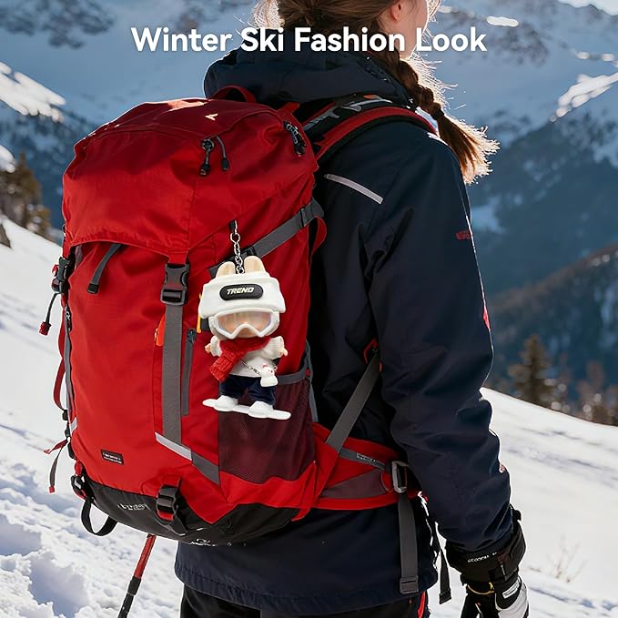 Ski Style for LABUBU Clothes or LABUBU Outfits, Set with Trend Beanie, Red Scarf, Goggles, Snowman Charm & Mini Snowboard – Cute Collectible Dolls Outfits