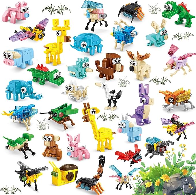 24 Packs Building Sets for Kids,3 in 1, 72 Kinds of Transformable Building Block Toy,Compatible with Mini Lego Animals,Classroom Student Prizes Christmas Birthday Gifts for Kid Age 6+