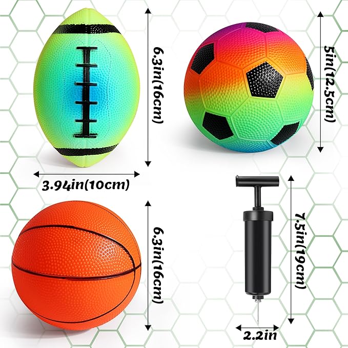Small Sports Balls for Toddler Pack of 6, Ball Gift for Kids, 2 Each of 5" Football, Basketball, Soccer for Playground, Toy Balls Inflatable Multi-Sport Ball Set with 1 Pump
