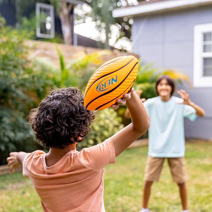 Nerf Kids Foam Football - Spiral Grip Mini Soft Foam Football for Kids - Easy Grip Junior Ball - 8.5"