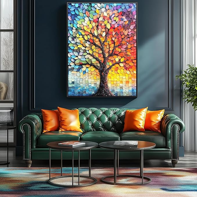 Blueforest Tree of Life 1000 Piece Puzzle for Adults - Stained Glass Mosaic Jigsaw Puzzle, Vibrant Challenging Puzzle with Letters on Back, Wall Art Decor