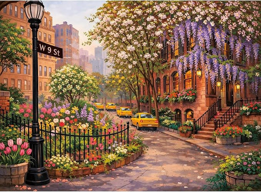300 Piece Puzzle for Adults, New York Spring Street 300 Piece Puzzle, Vibrant City Blooms & Classic Yellow Taxis Jigsaw Puzzle, Perfect for Family Game Night, Home Wall Decor, Great Gift for Adults