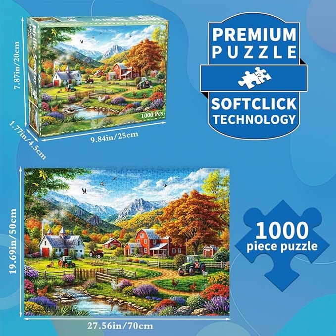 HUADADA 1000 Piece Puzzles for Adults - Country Life - Jigsaw Puzzles for Adults 1000 Piece Educational Games Colorful Puzzles for Home Decoration