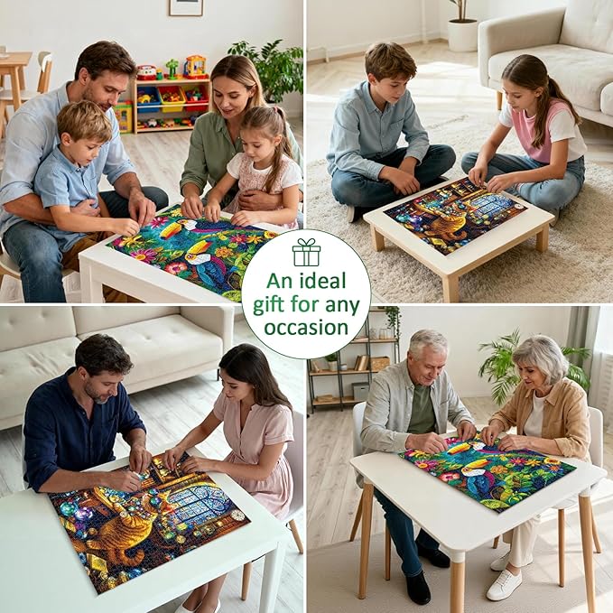 Puzzles 1000 Pieces for Adults, 2 Pack Unique Shape Puzzles for Adults, Toucans and Science Cat Theme, Fun Games in Party