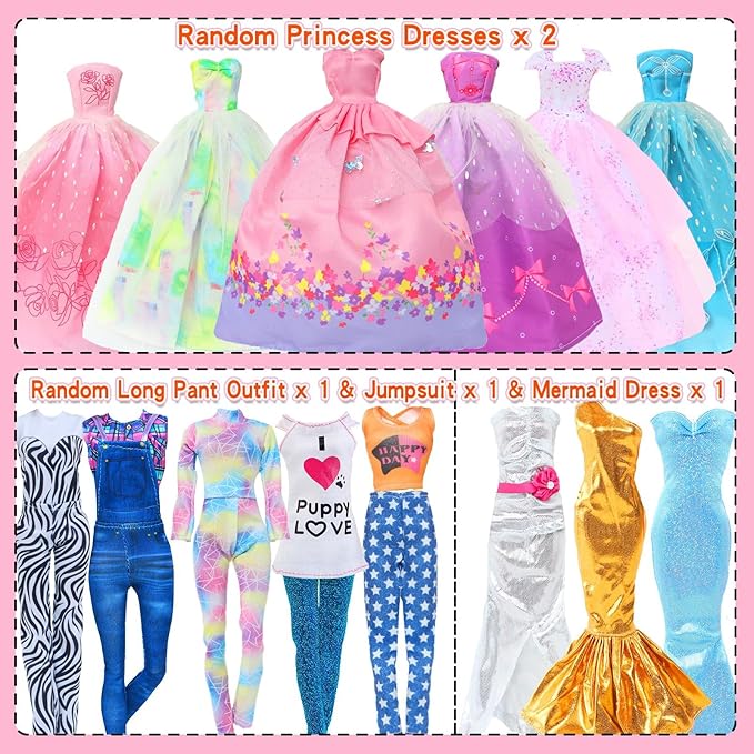 127pcs Doll Clothes Accessories and Closet for 11.5 inch Girl Doll,Dollhouse Wardrobe Storage Fashion Dress Gowns Outfits Swimsuits Tops Bottoms Shoe Rack High Heels Hangers Necklaces for 1/6 Dolls
