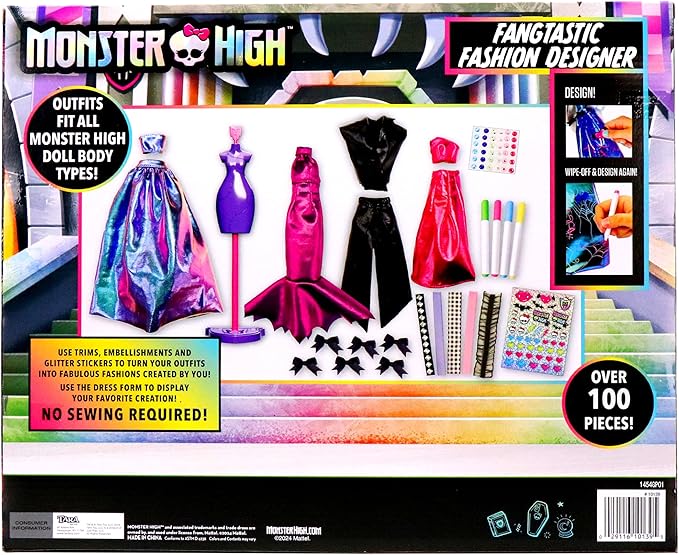 Monster High Fashion Designer Set DIY Doll Clothing Craft Kit for Kids with Stickers, Fabric, Sketchbook & Tools Creative Gift for Girls Ages 6+