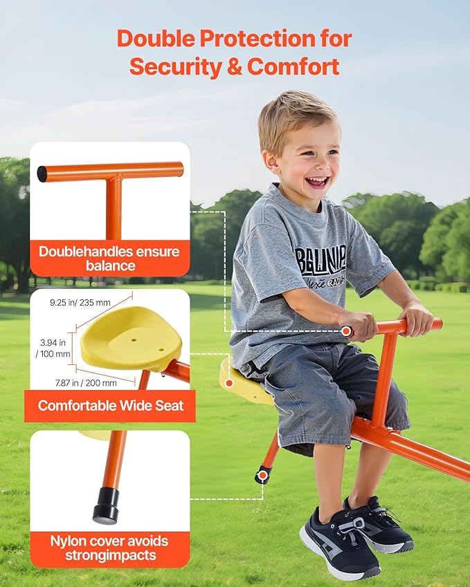 VEVOR Seesaw Teeter Totter for Kids Outdoor, 100 lbs Load Capacity per Seat, Sit and Spin Teeter Totter with 3-Prong Support Legs, Playground Equipment with Swiveling 360 Degrees Rotating for Aged 3+