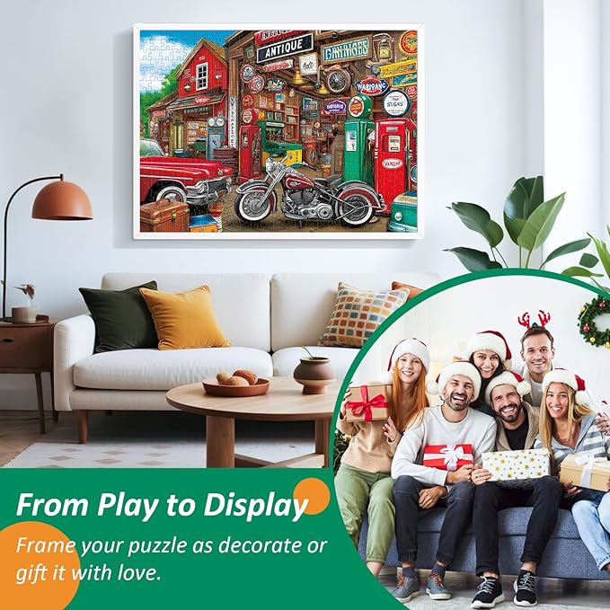 500 Piece Puzzle for Adult,Antiques Garage Puzzle for Adult,Retro Car Style Jigsaw Puzzle,Home Decor,Interlock Perfectly Letter on Back No Dust,Challenging Family Game for Friends Men Women,20.5*15 In