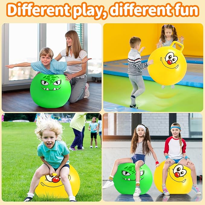 Hymaz 2 Pcs Hopper Ball, 18 Inch Bouncy Balls Bulk with Handle for Kids Ages 3-5, Jumping Hopping Inflatable Bouncing Ball Outdoor Toys for Boy Girl School Games Sports Exercise