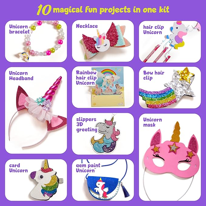 Unicorn Craft Kit for Girls - 10 Projects - Gifts for 5 Year Old Girl - Arts and Crafts for Kids 4-8 - Toys for Ages 5-7 - 4 5 6 7 8 Year Old Girl Birthday Gift - Unicorn Toys for Girls Age 4-6