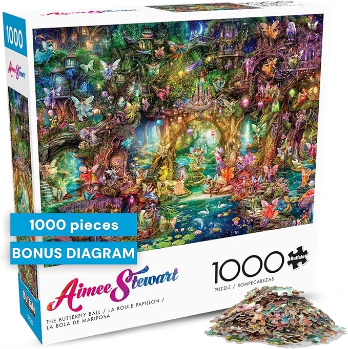 Buffalo Games - Aimee Stewart The Butterfly Ball 1000 Piece Jigsaw Puzzle, Made in USA, Premium Recycled Board, Reference Diagram