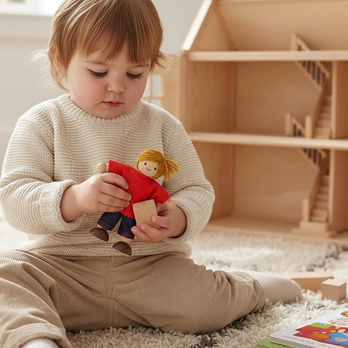 PlanToys® Boy Wooden Dollhouse Figurine | Poseable 1:12 Scale Mini Doll (4 Inch) | Dollhouse Accessories for Pretend Play | Eco-Friendly Montessori Toy for Kids Ages 3+