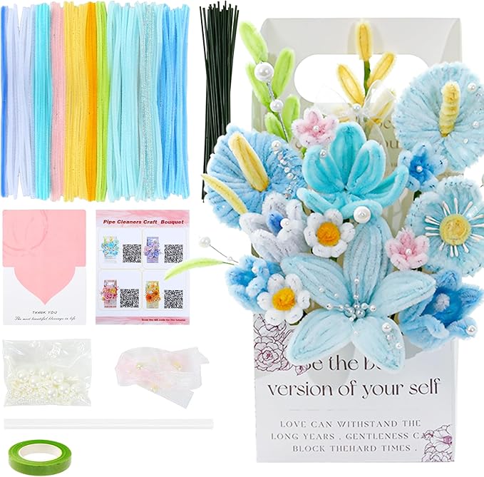 ERNTRNL Pipe Cleaners Craft - Pipe Cleaners Flower, Pipe Cleaner Flower Kit, DIY Pipe Cleaner Bouquet Supply Kit for Craft Art Project Activity, Birthday Mother’s Day Graduations Anniversaries Gifts