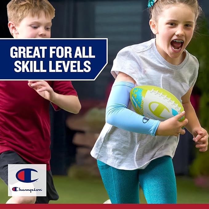 Champion Blitz Football, All-Weather Football, Enhanced Grip, Durable Rubber Cover and Molded Laces, for Outdoor Sports & Training, Includes 6 Ball Pump
