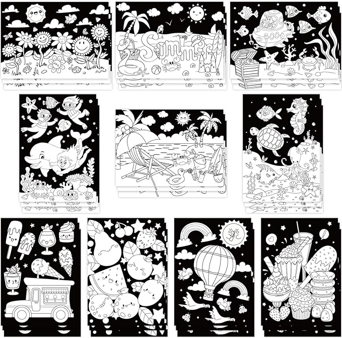 Zhanmai 30 Pcs Funny Color Your Own Summer Posters DIY Happy Summer Crafts Color Your Own Poster Bulk for Holiday Home Party Activities