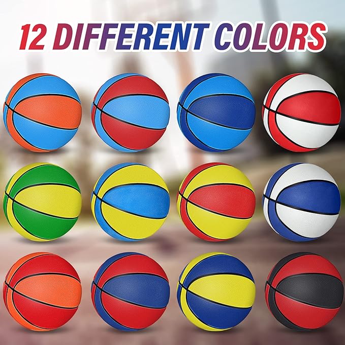 Wettarn 12 PCS Mini Basketball Size 3 Colorful 7 Inch Rubber Basketball Bulk with Pump for Mini Hoop Swimming Pool Indoor Outdoor Practice Game Holiday Party Kid Adult Back to School