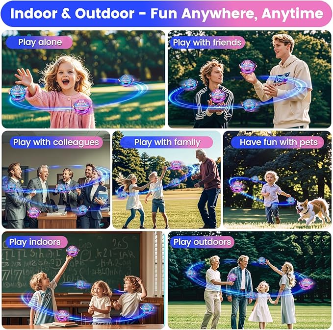 Flying Orb Ball Toy, 2026 Upgrade Hand Controlled Hover Ball with LED Lights,360° Rotating Boomerang Globe Cool Mini Drone, Ideal Birthday&Christmas Gift for Boys Girls-Blue & Purple