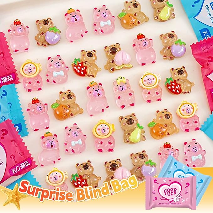 50 Pcs Random Mini Capybara with Glow in the Dark Feature, Individually Packaged Blind Bags – Cute Collectible Resin Toys for Kids, Fairy Gardens, Desk Decor, Party Favors, and Creative DIY Projects