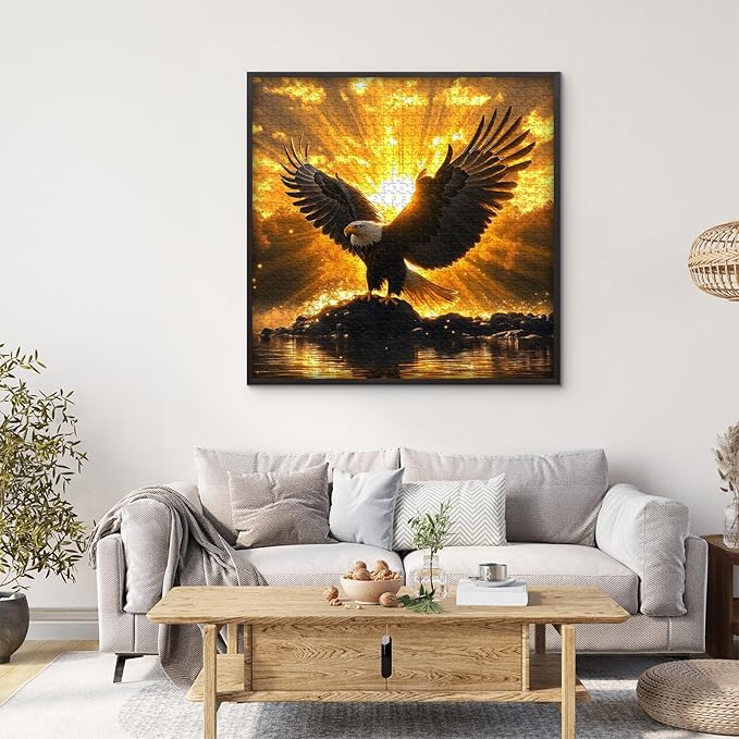 Solar Eagle Puzzle for Adults 1000 Pieces, Majestic Bald Eagle with Golden Sunrise Artwork Wings of Glory, Freedom Faith Animal Bird Jigsaw Puzzle
