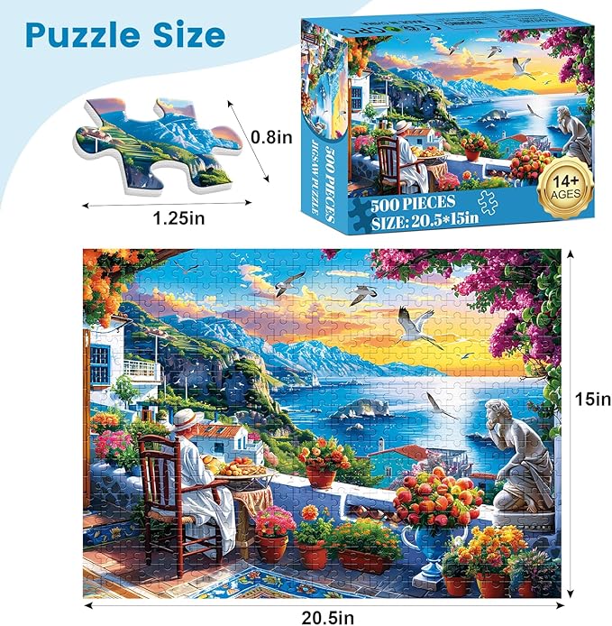 500 Piece Puzzles for Adults, seafront Jigsaw Puzzle, Nature Landscape Jigsaw Puzzle, Creative Games and Holiday Party Gifts, Fun and Challenging Family Games 20.5×15 in