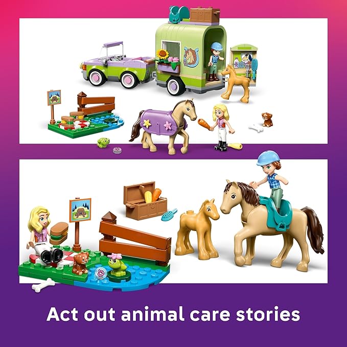 LEGO Friends Horse & Baby Foal Trailer Building Toy for Girls & Boys - Pretend Play Set for Kids, Ages 7+ - W/Autumn & Matilde Minidolls, Toy Animals, & Accessories - Gift Idea for Birthdays - 42695