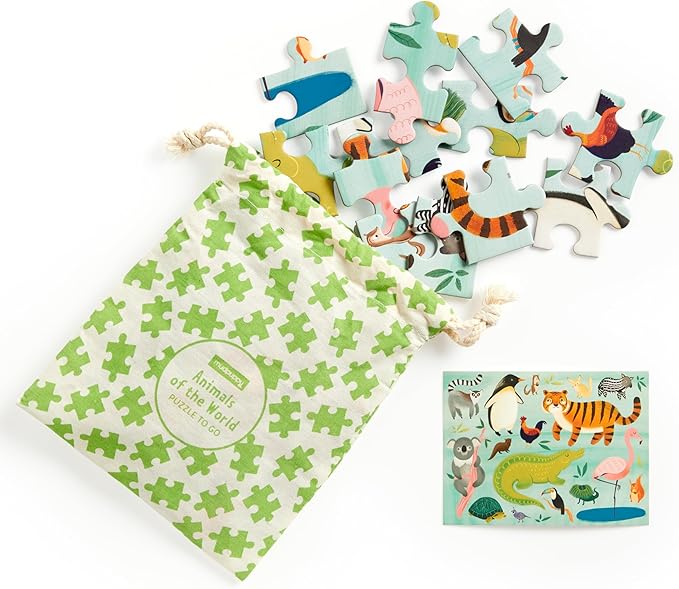 Mudpuppy Animals of The World to Go Puzzle, 36 Pieces – Great for Kids Ages 3+ - Perfect for Travel, Easy Clean-Up, Packaged in Secure, Reusable Fabric Bag
