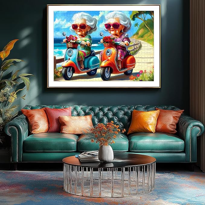 500 Pieces Puzzles for Adults, Fun Grandma Friendship Impossible Hard Difficult Challenging Puzzles for Adults, Summer Beach Ride Jigsaw Puzzle for Family Games Gift, 23 x 15 inch