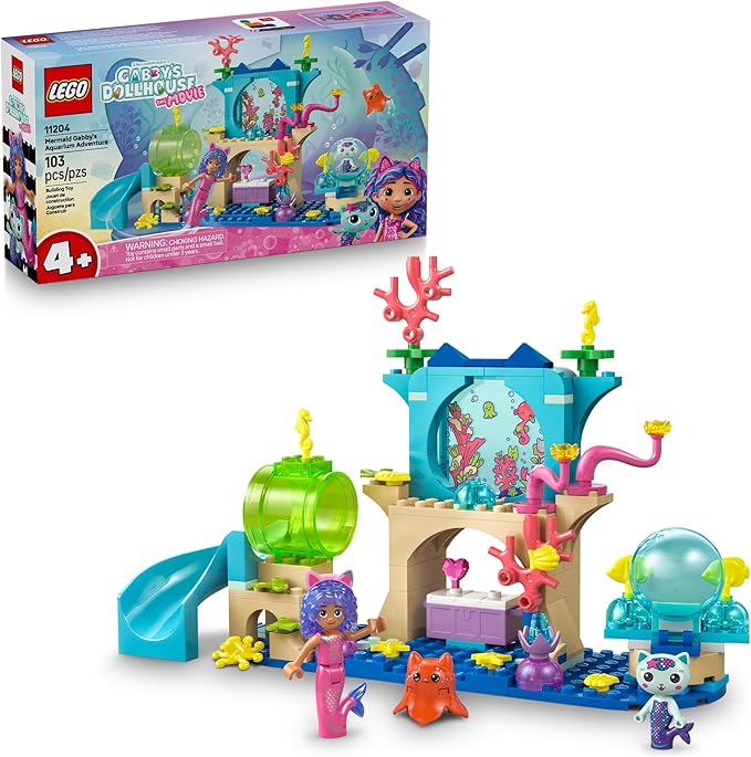 LEGO Gabby’s Dollhouse Mermaid Gabby’s Aquarium Adventure Building Blocks - Pretend Play & Learning Toy for Girls & Boys, Ages 4+ - Includes Mercat Mini Dolls - Gift Idea for Birthdays - 11204