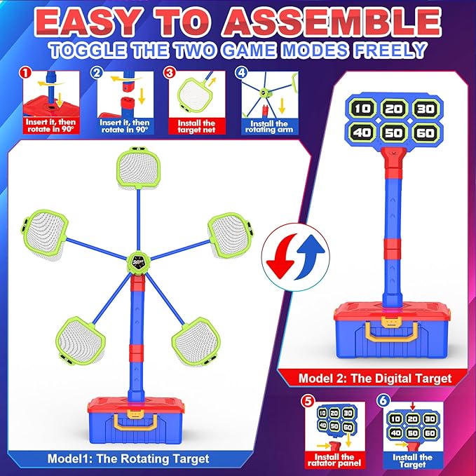 2 IN 1 Shooting Games Toys for Boys 5, 6, 7, 8, 9, 10+ Year Old, Moving Shooting Target and Standing Digital Targets with 2 Toy Guns, 24 Foam Balls, Kids Outdoor Game, Christmas Birthday Gift for Kids