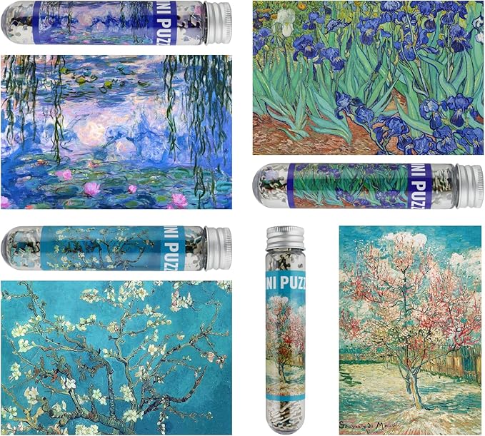 MISITU Small Jigsaw Puzzles for Adults Challenging Puzzle Small Puzzles Mini Jigsaw Puzzles for Adults 150 Pieces Micro Tiny Puzzle Van Gogh Art Puzzles Travel Puzzle 6 x 4 Inch 4 Packs