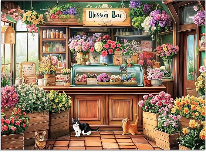 Puzzles for Adults 500 Pieces, Beautiful Flower Store Puzzle for Adults 500 Pieces, Cat Jigsaw Puzzles for Seniors, Perfect for Game Nights Giving Puzzle, 20.5x15 in