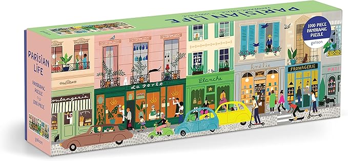 Galison Parisian Life – 1000 Piece Panoramic Puzzle Fun and Challenging Activity with Bright and Bold Artwork of Everyday Living in Paris for Adults and Families