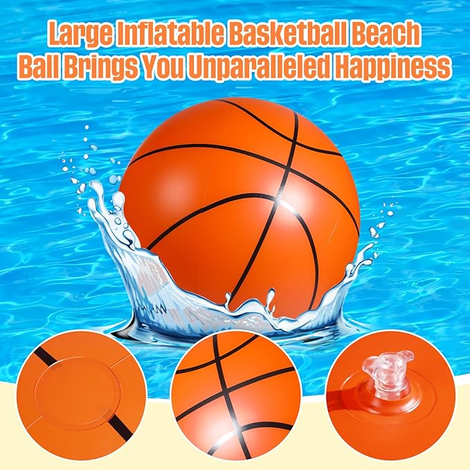 Tanlade 4 Pcs 42 Inch Giant Basketball Glitter Inflatable Beach Ball Large Jumbo Beach Pool Ball for Outdoor Activity Summer Birthday Water Game Toys Sports Themed Party Favors Decoration(Basketball)