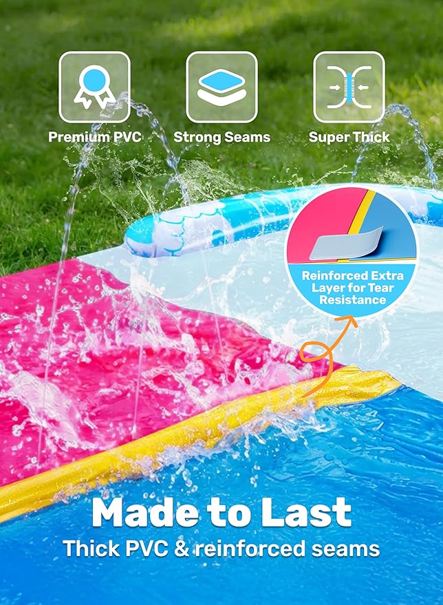 JOYIN 22.5FT Water Slide and 2 Inflatable Boards, Extra Long Heavy Duty Double Lawn Waterslide with Sprinkler for Kids Adults Backyard Summer Water Toy Outdoor Fun, Blue, Pink