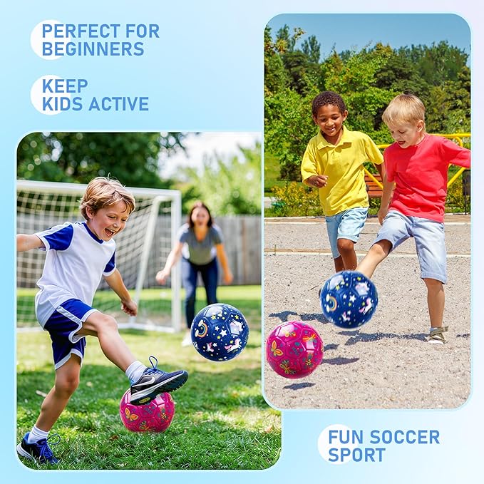 Toddler Soccer Ball Size 2 Size 3 - Small Soft Kids Ball 2 Pack for Ages 1-5 3-8 - Cartoon Sports Toy Boys Girls - Easter Basket Stuffers for Toddlers Kids - Soccer Gift for Indoor Outdoor Games
