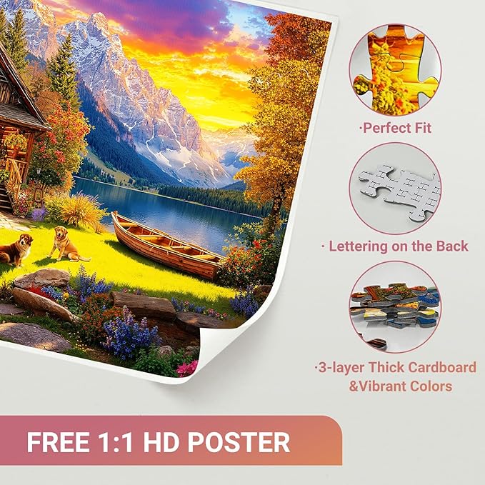Lake Cabin Puzzles for Adults 1000 Pieces, Impossible Hard Difficult Challenging Jigsaw Puzzle 1000 Pieces, Christmas Birthday Gifts Home Decor for Adults/Friends/Family