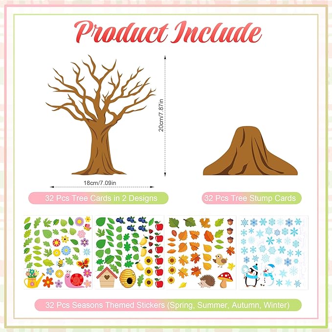 Bafeil 32 Set Seasonal Trees Craft Kits Make Your Own DIY Four Seasons Tree Decoration Spring Summer Autumn Winter Sticker Art Craft for School Classroom Home Activity Party Favor Supplies