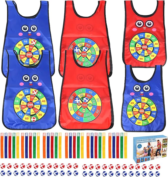 Sticky Ball Vest for Dodgeball Game, 6-Players Toy Set 6 Target Vests 48 Sticky Balls Fun Dodge Tag Game Promotes 3+ Kids Active Screen-Free, Indoor and Outside Running Games for Team Play