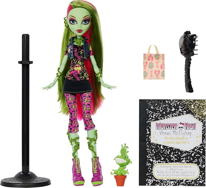 Monster High Boo-riginal Creeproduction Doll, Venus McFlytrap Collectible Reproduction with Doll Stand, Diary, and Pet Chewlian