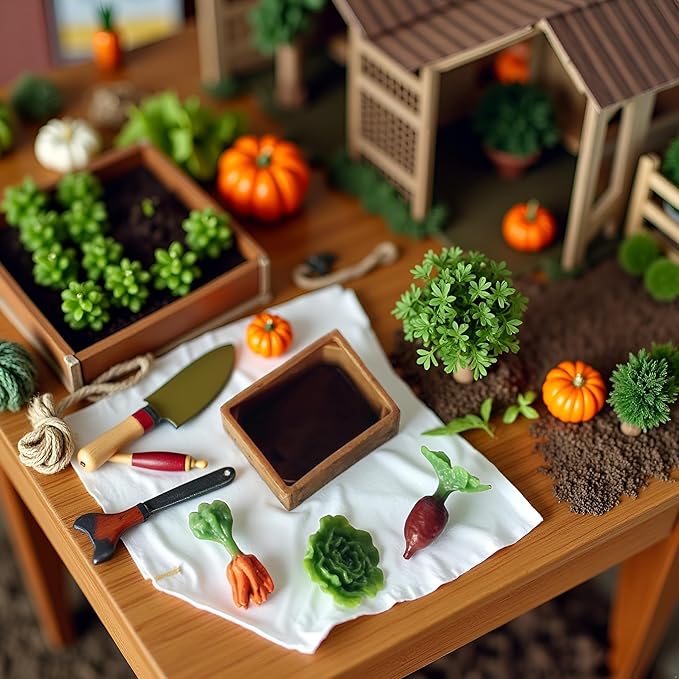 4Pcs/Set Miniature Dollhouse Agricultural Tools Decoration Toy Gift Tool 1/12 Doll Garden, Vegetable Basket, DIY Doll House Kit