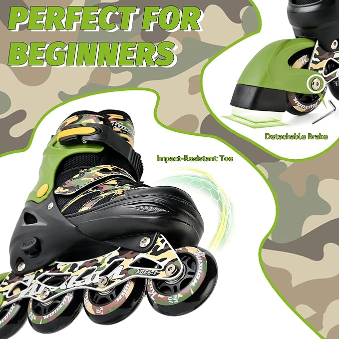 Kuxuan Boys Adjustable Inline Skates with Light up Wheels, Fun Illuminating Skates for Kids Girls Youth
