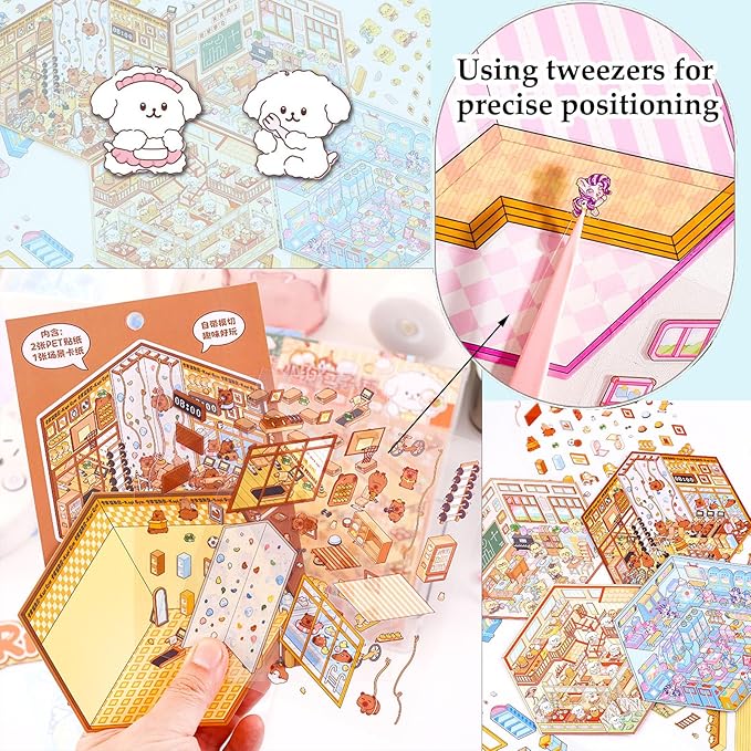 DIY 3D Sticker for Kids, 6 Sets of Cute Stickers for Girls Adult Isometric Sticker Scene Kids Reuseable and Waterproof Stickers, Holiday & Christmas Fun