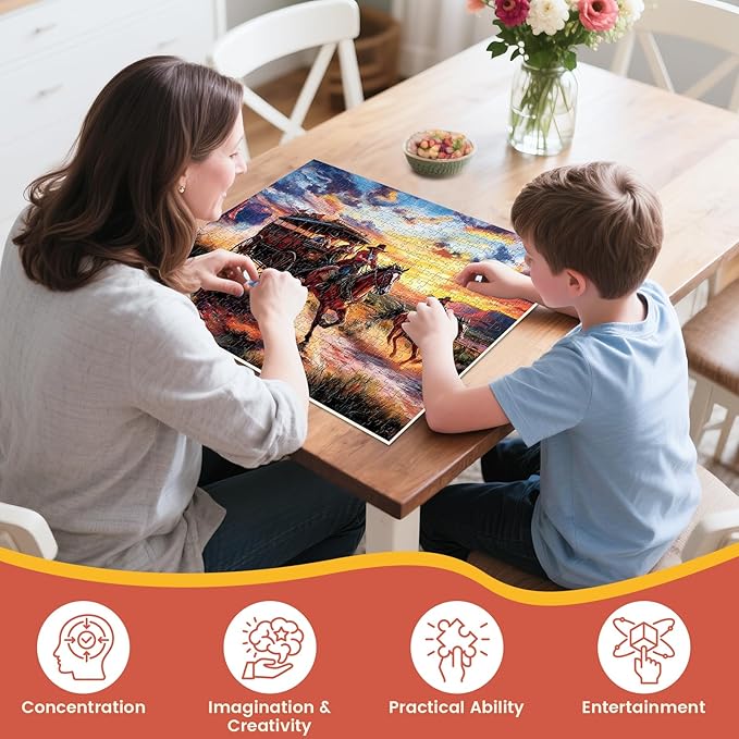 500 Piece Puzzles for Adults, Wild Horses Jigsaw Puzzles 500 Pieces, Beautiful Sunset Sky Jigsaw Puzzles, Challenging Puzzle Home Decor Birthday Party Gift for Adults Seniors Age 14+