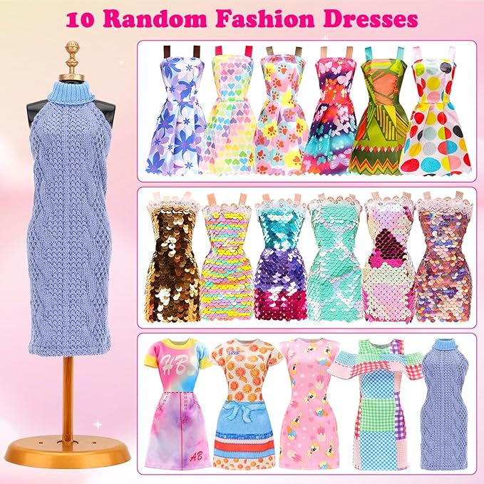 18 Set Doll Clothes Includes 8 Fashion Dresses 2 Long Evening Dress 2 Sequin Dresses 6 Tops 2 Pants 2 Skirts 2 Shorts Casual Outfits for 11.5 Inch Girl Dolls