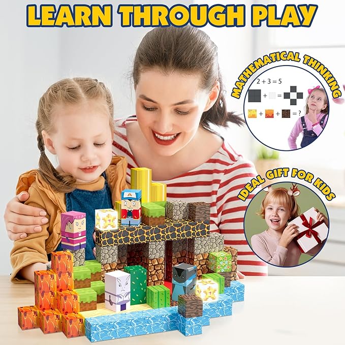 200PC Magnetic Building Blocks Set, 1 inch Light Up Magnetic Blocks for Boys Girls Ages 3 4-8, Magnet Cubes Montessori Sensory Stacking Toys Construction Toys Birthday Present