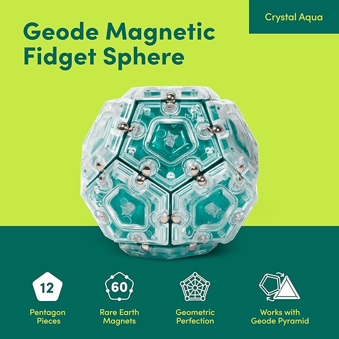 Speks Geode Magnetic Fidget Toy - Sensory Desk Toy for Adults & Teens 14+, Stress Relief Gift, Easter Basket Stuffer, Sphere, Aqua