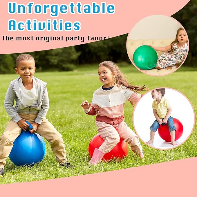 Lewtemi 3 Pcs 18 Inch Bouncing Ball with Handle, Outdoors Hopper Jumping Hopping Ball and Air Pump for Sports Exercise (Red, Blue, Green)