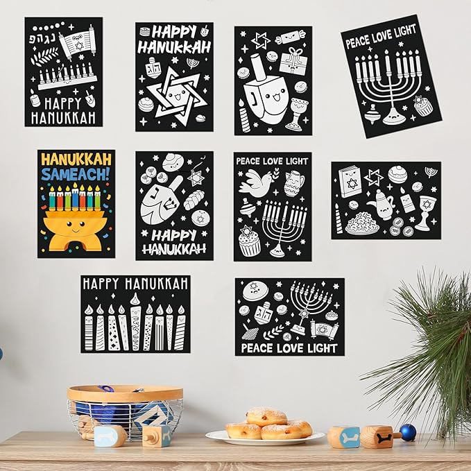 Zhanmai 30 Pcs Color Your Own Funny Hanukkah Posters DIY Happy Hanukkah Crafts Bulk Color Your Own Menorah Poster DIY Crafts for Chanukah Party Holiday Home Activities