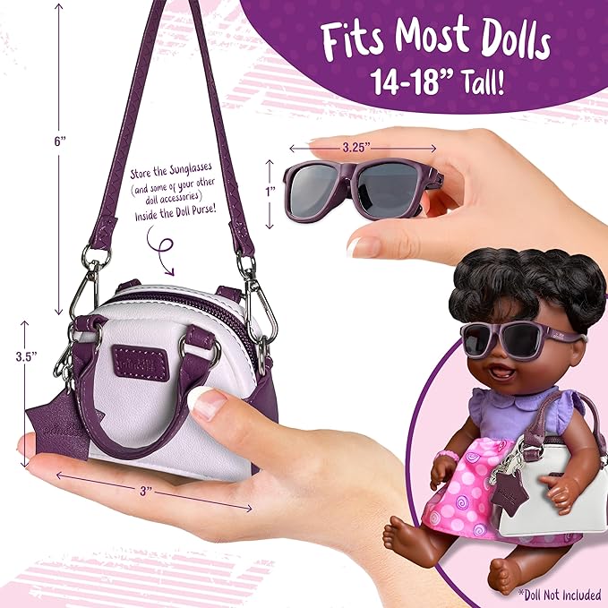 Doll Purse and Sunglasses for 18-Inch Dolls - Accessories Play Set for Kids Ages 3-12 - Excellent Gift for Girls and Toddlers
