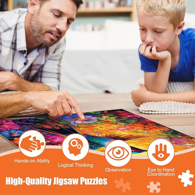 Hummingbird Puzzles for Adults 500 Pieces - Vibrant Flower Humming Bird Jigsaw Puzzles, Beautiful Hummingbird Floral Puzzle with Letters on Back, Challenging Hard Difficult Bird Art Puzzle Games Gift